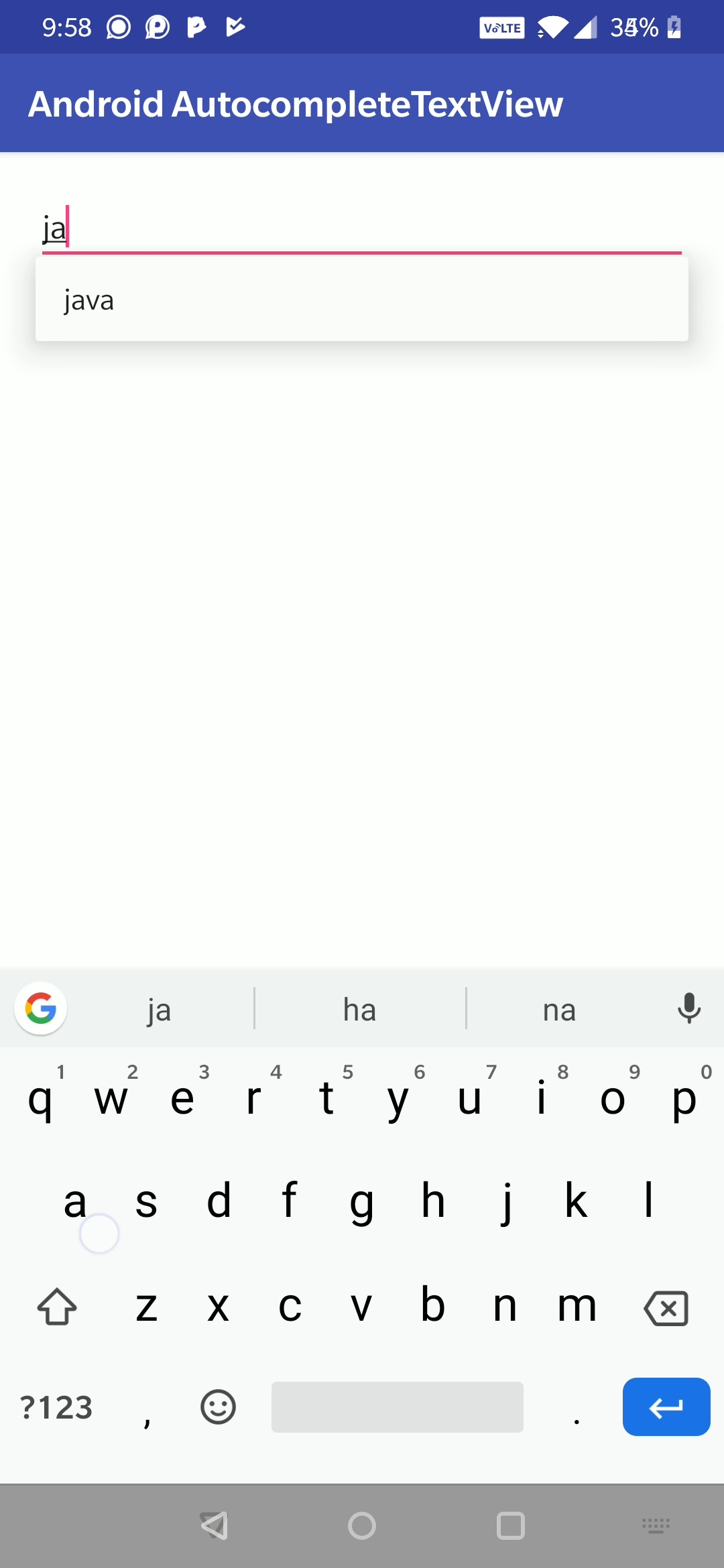 android autocomplete textview output