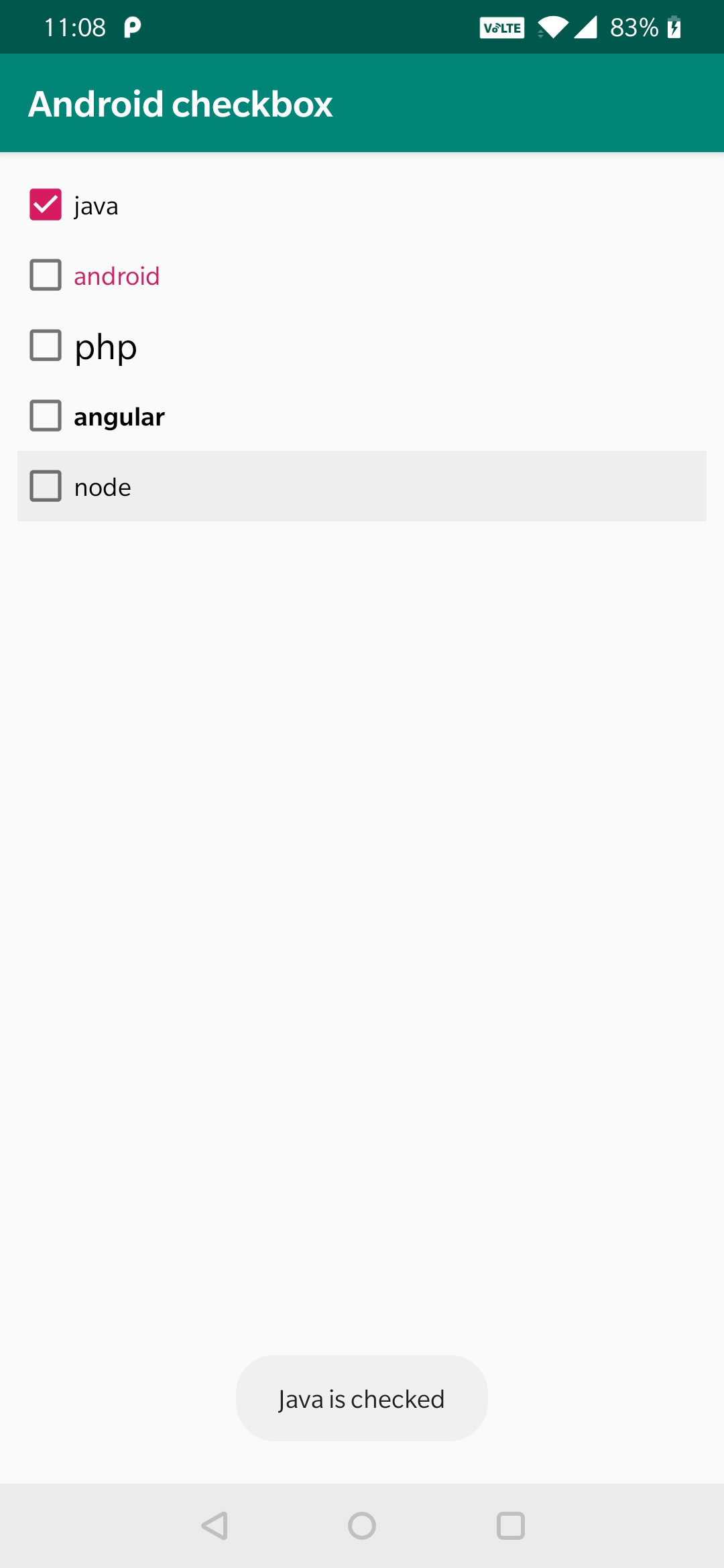 android checkbox checked output