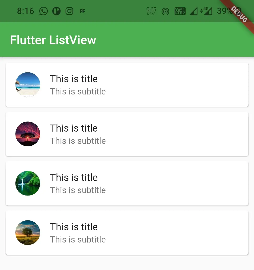 flutter listview.builder example output