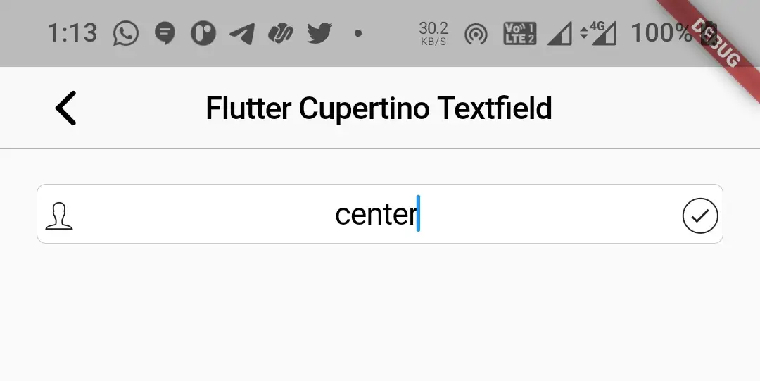 flutter cupertino textfield text align center