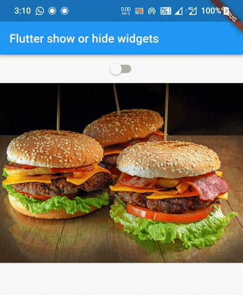 flutter hide or show widget using visibility example output